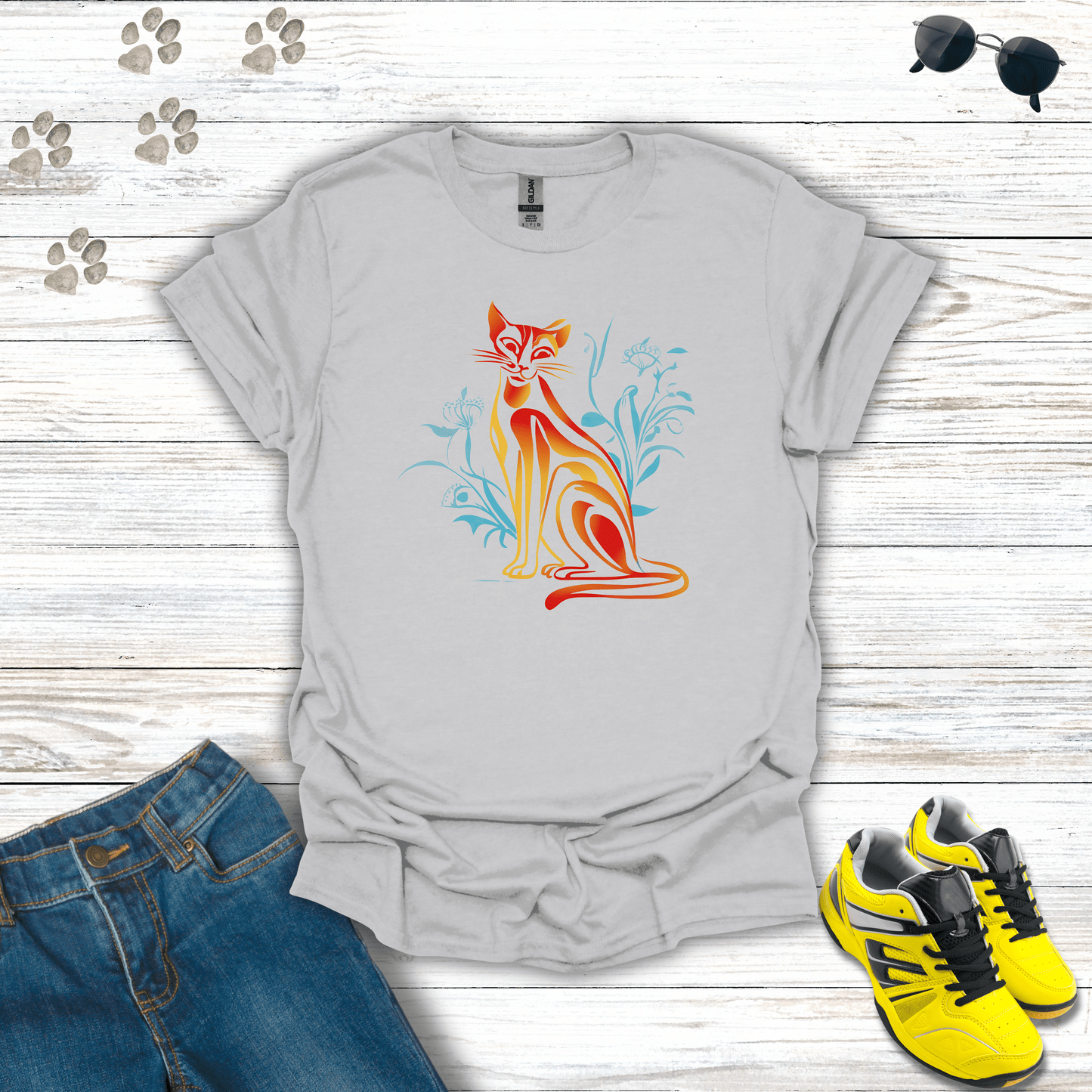 Floral Blaze: The Fiery Feline T-Shirts