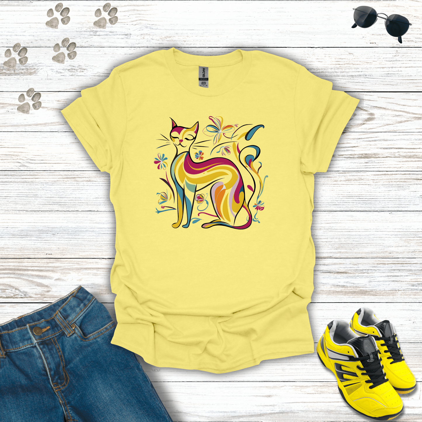 Kaleidoscopic Kitty Art Deco T-Shirt