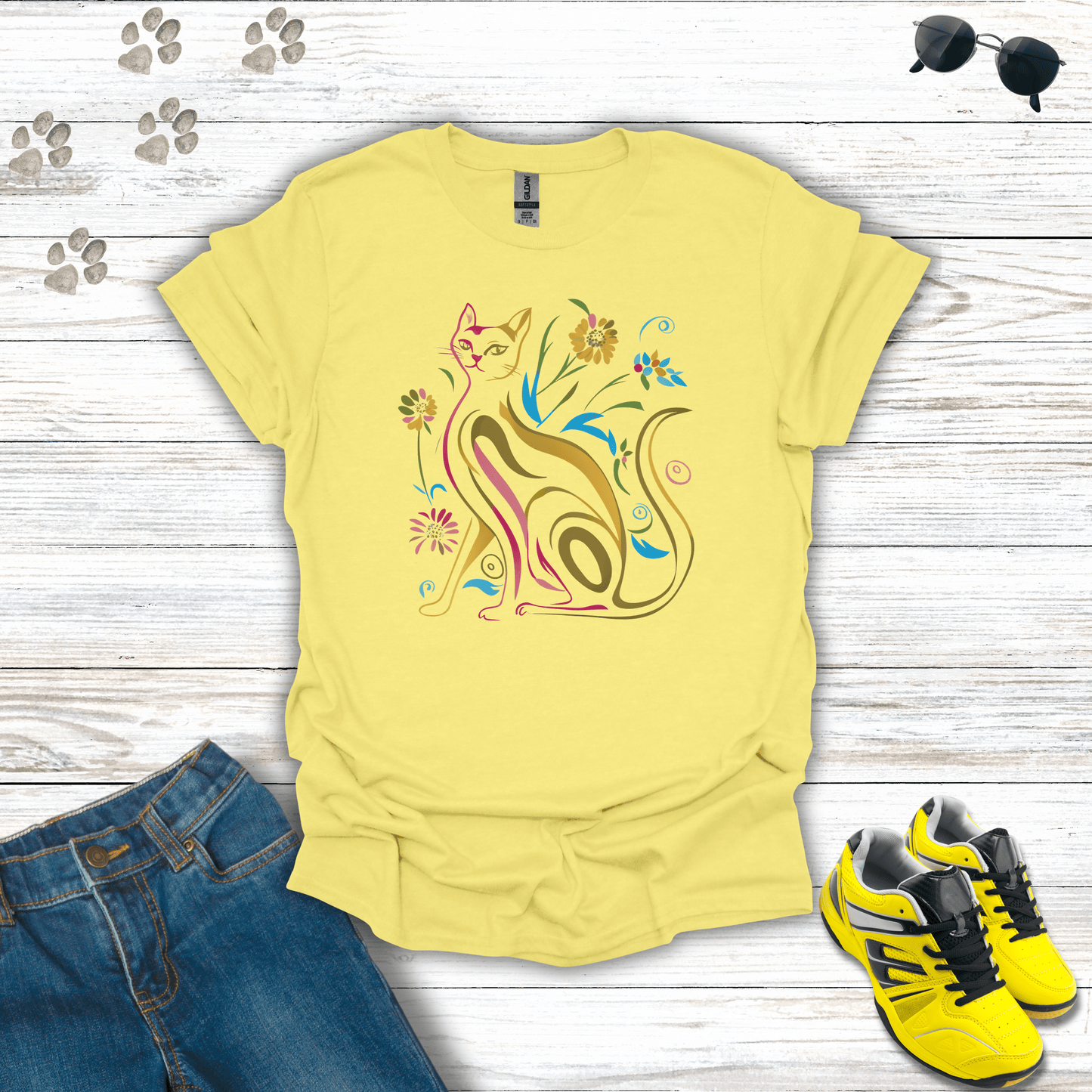 Nature's Palette: The Serene Feline T-Shirt