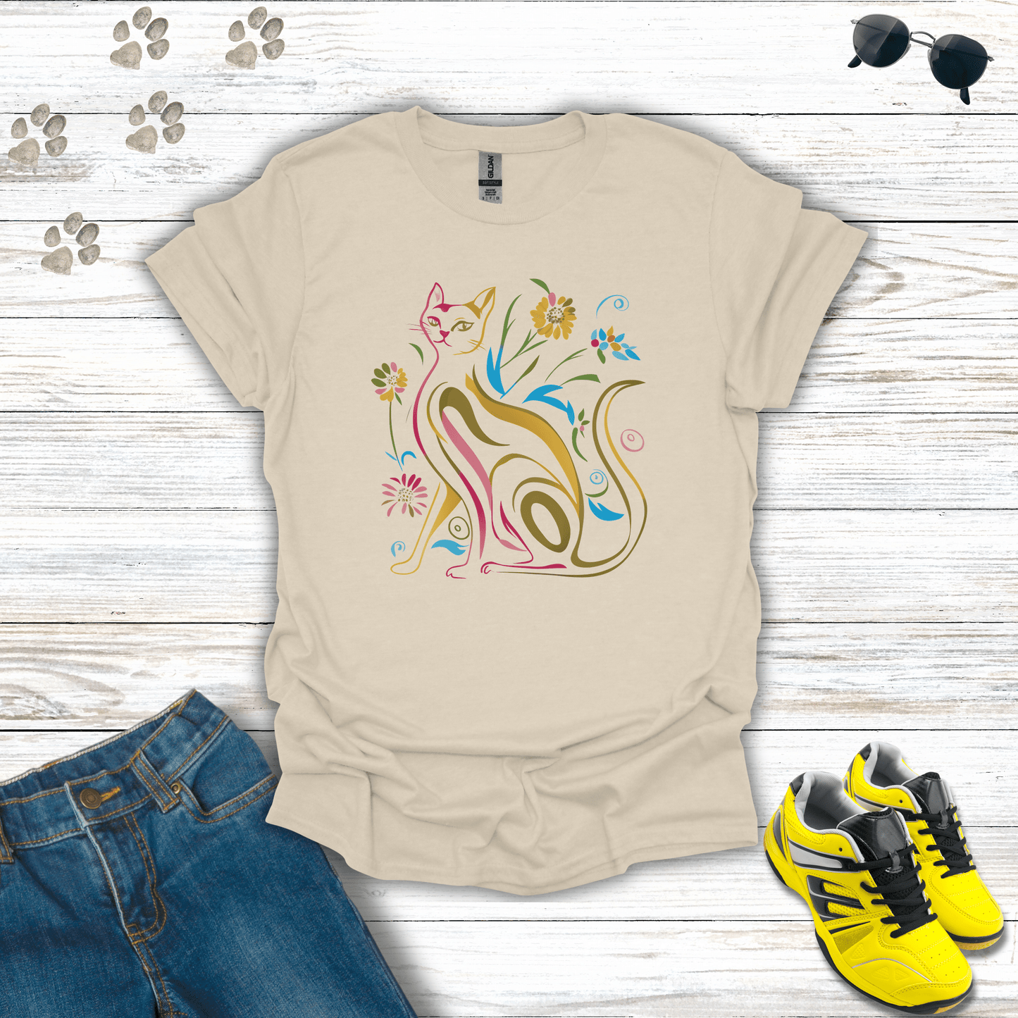 Nature's Palette: The Serene Feline T-Shirt
