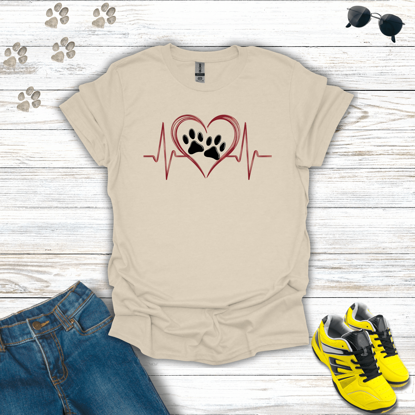 Red Heart/Beat with Double Prints T-Shirts