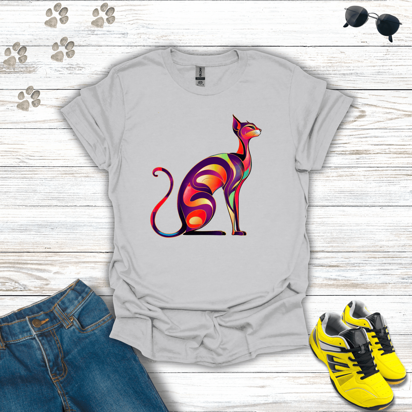 Sunset Whiskers: The Radiant Cat T-Shirt