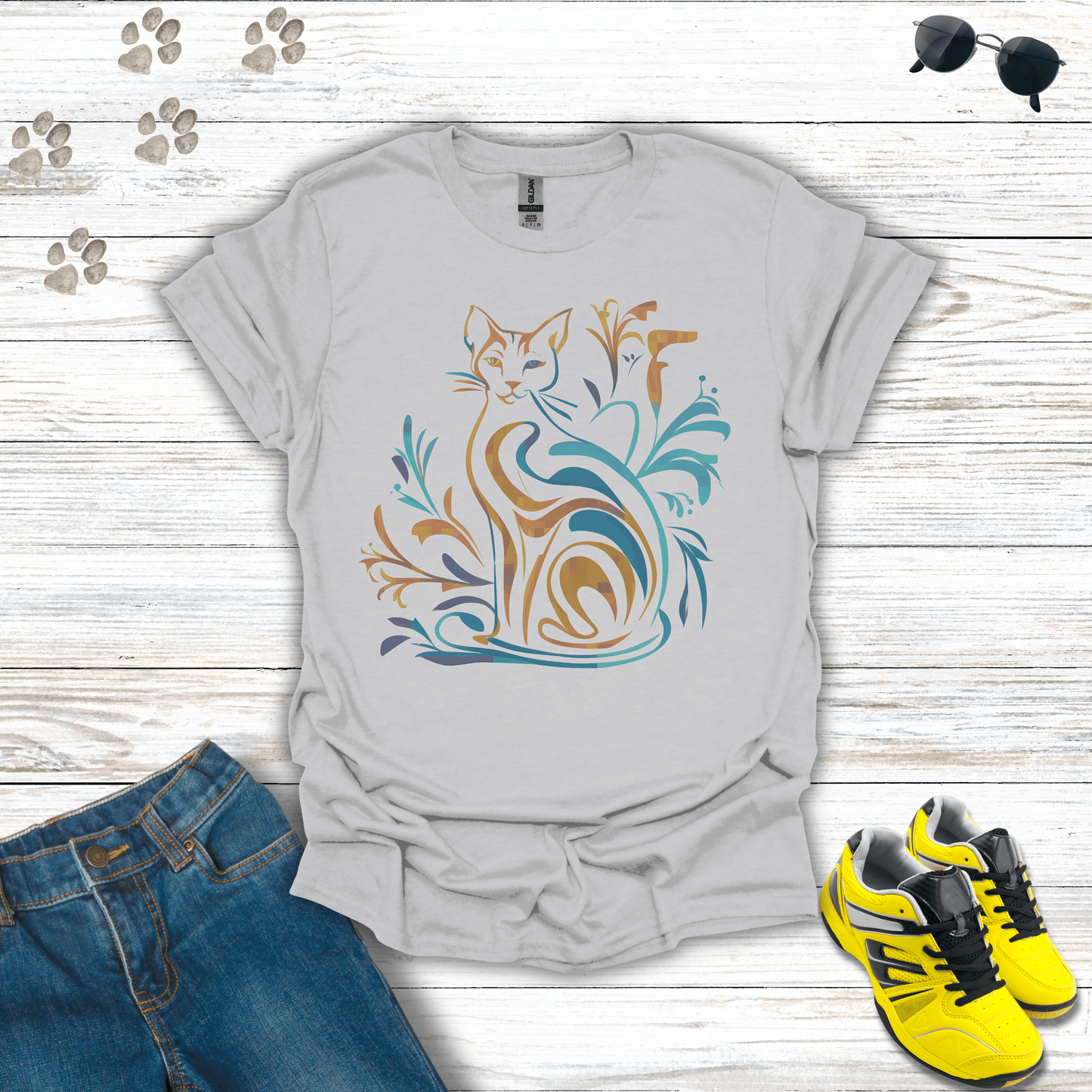 Botanical Beauty: The Enchanted Cat T-Shirts Ice Grey / S unisex graphic t-shirt