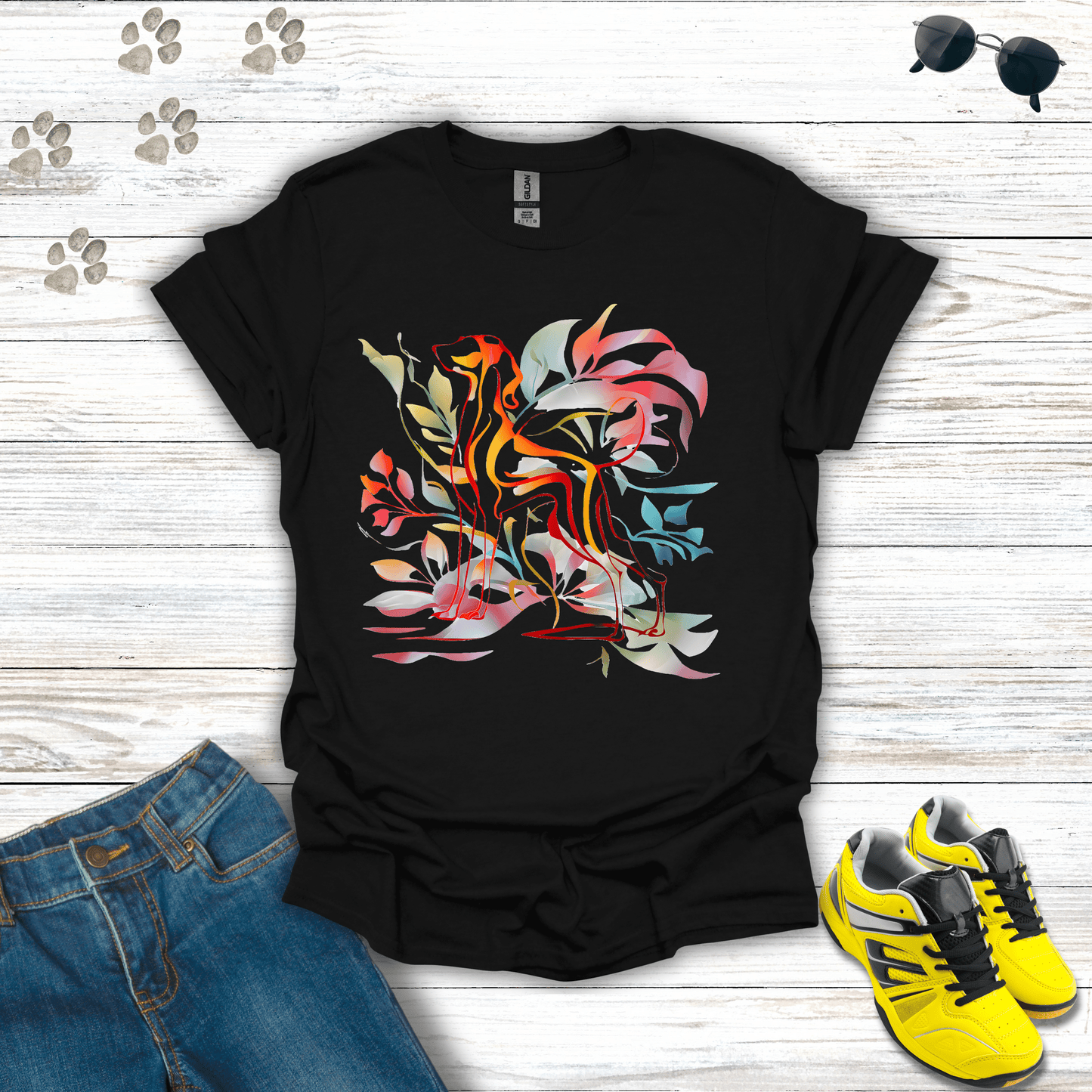 Colorful Canine Fantasy T-Shirt Black / S unisex graphic t-shirt