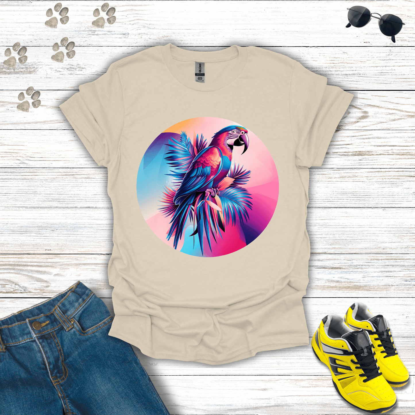 Colorful Macaw Parrot T-Shirt Natural / S unisex graphic t-shirt