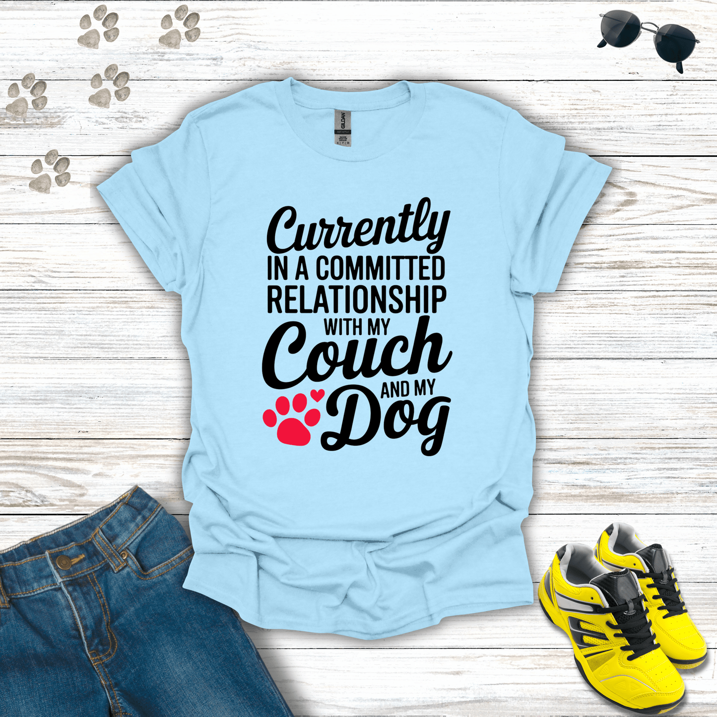 Committed Relationship with Couch and Dog T-Shirt Light Blue / S unisex graphic t-shirt