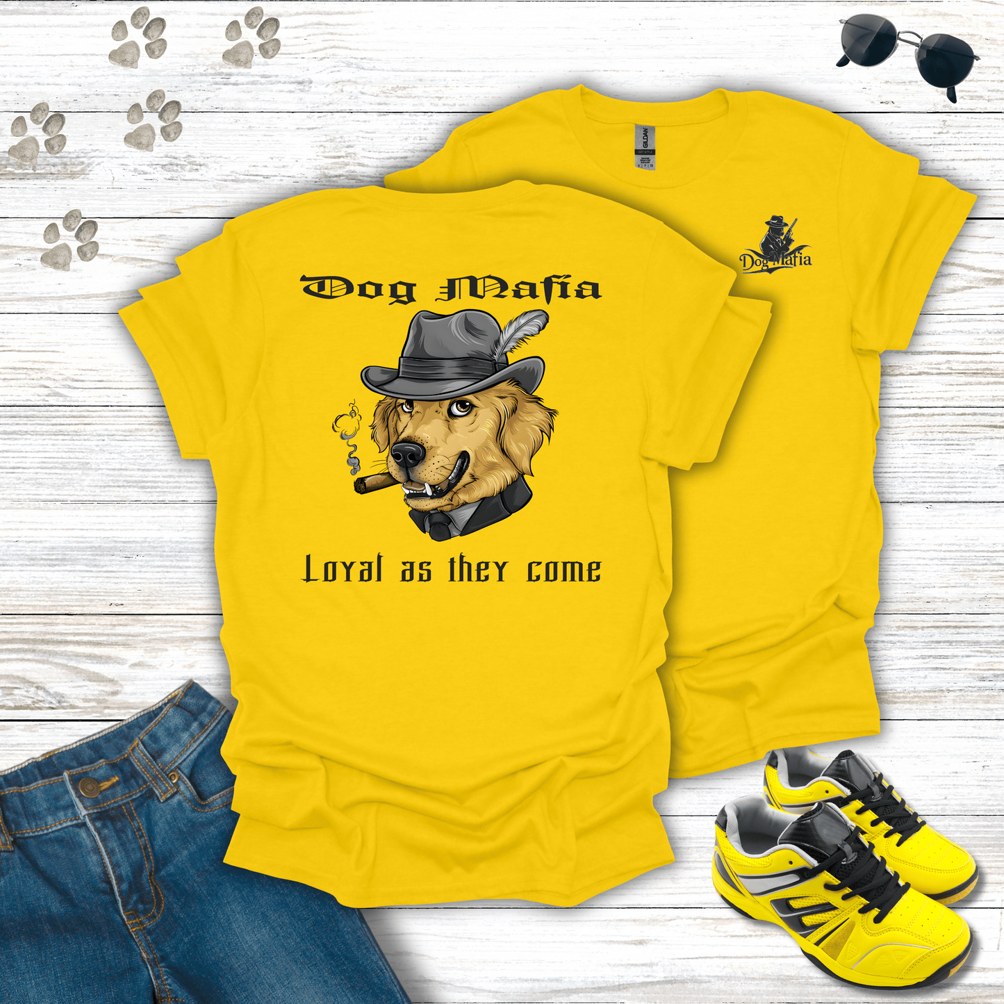 Golden Retriever Dog Mafia T-shirt in Daisy — funny Golden Retriever loyalty tee