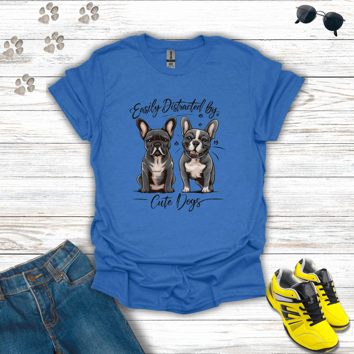 Easily Distracted By Cute Dogs T-Shirt Heather Royal / S unisex graphic t-shirt