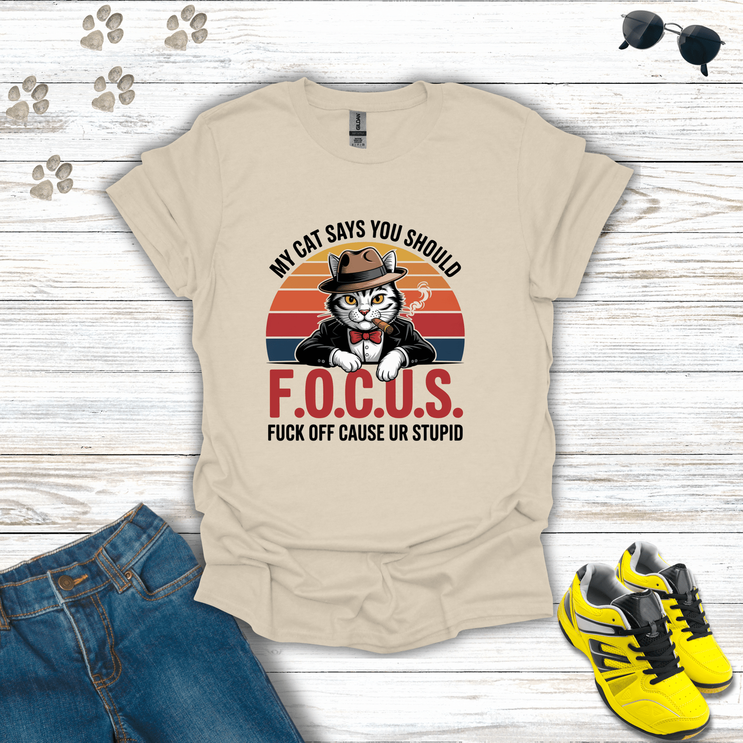 F.O.C.U.S. Mafia Cat T-Shirt Natural / S unisex graphic t-shirt