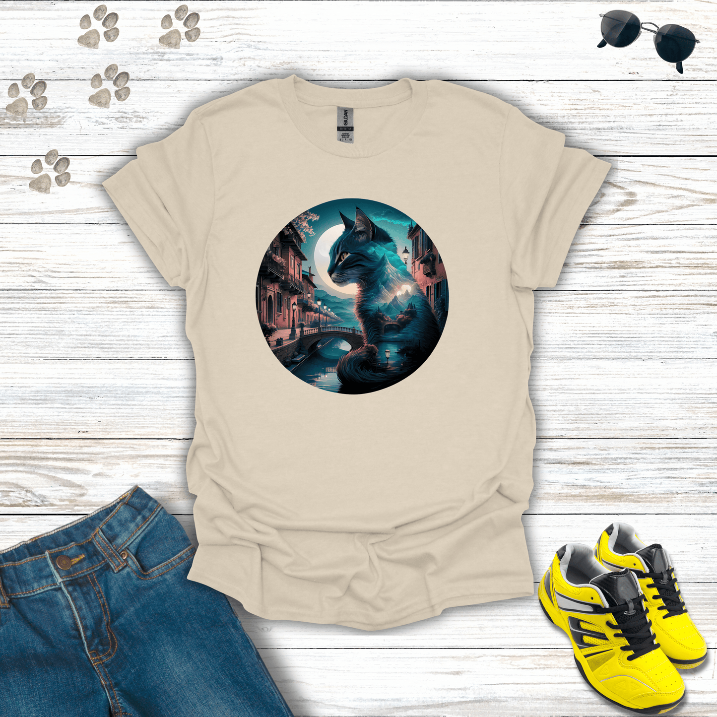 Feline Dreamscape T-Shirt Natural / S unisex graphic t-shirt