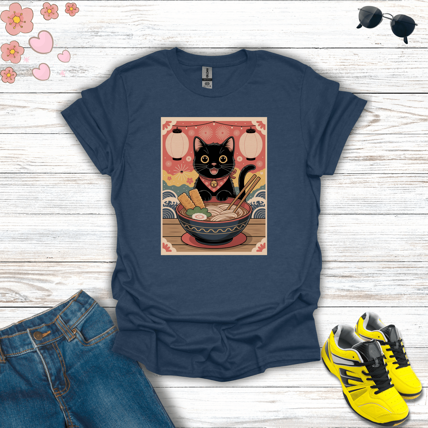 Lucky Neko Udon Feast T-Shirt Heather Navy / S unisex graphic t-shirt
