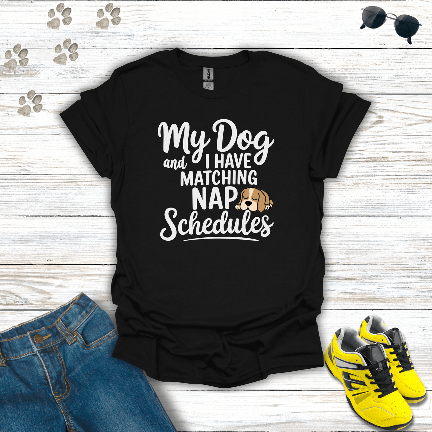 My Dog and I Have Matching Nap Schedules T-Shirt Black / S unisex graphic t-shirt