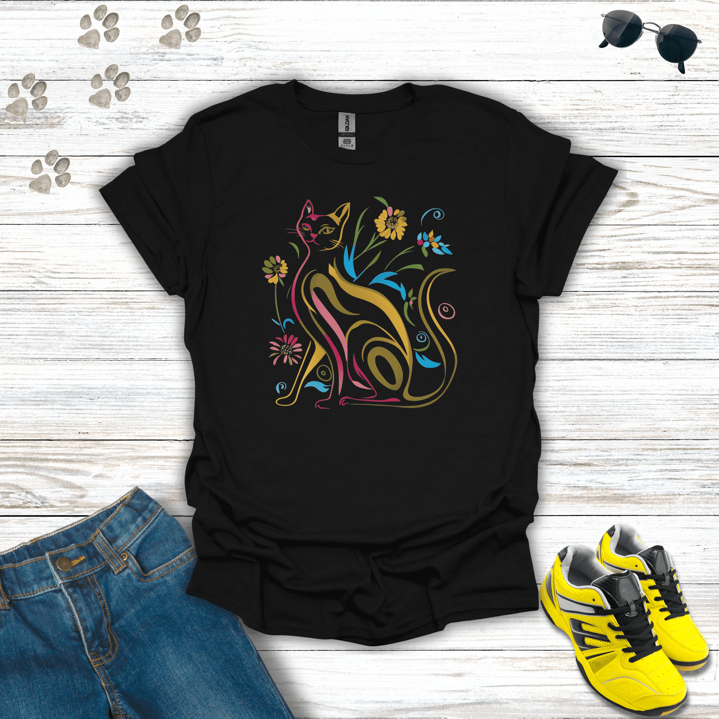 Nature's Palette: The Serene Feline T-Shirt Black / S unisex graphic t-shirt