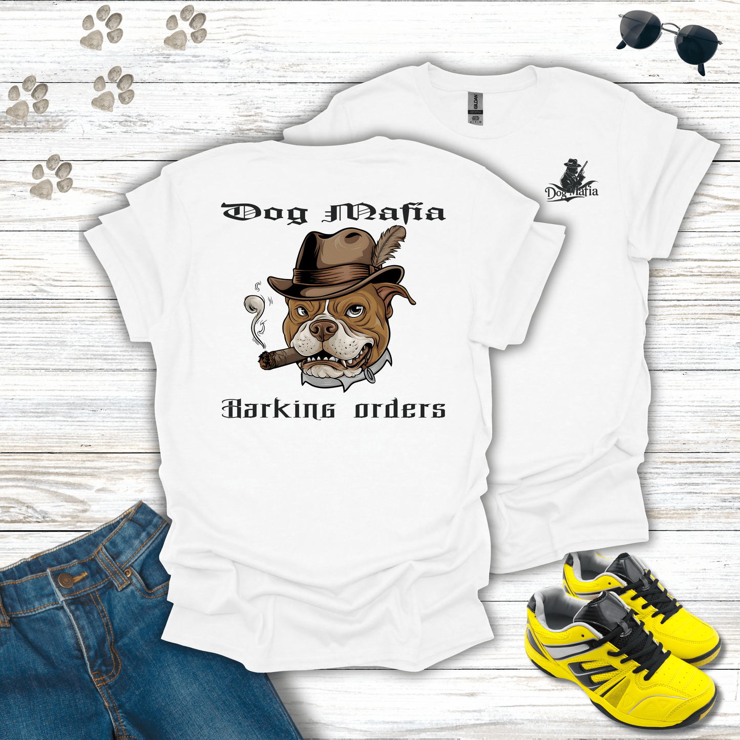 Pitbull Dog Mafia T-shirt in White — funny Pitbull mafia tee