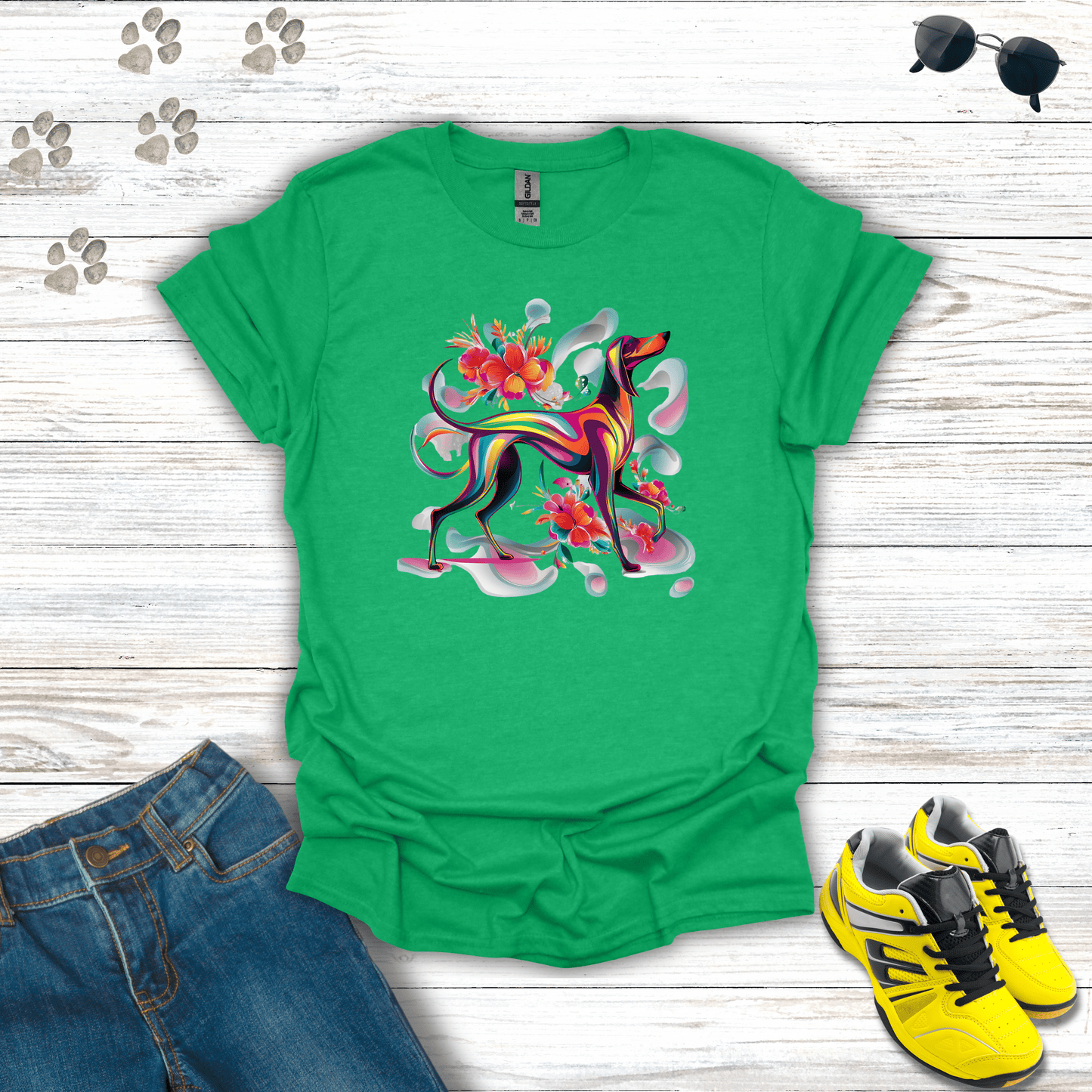 Psychedelic Pooch Paradise T-Shirt Heather Irish Green / S unisex graphic t-shirt