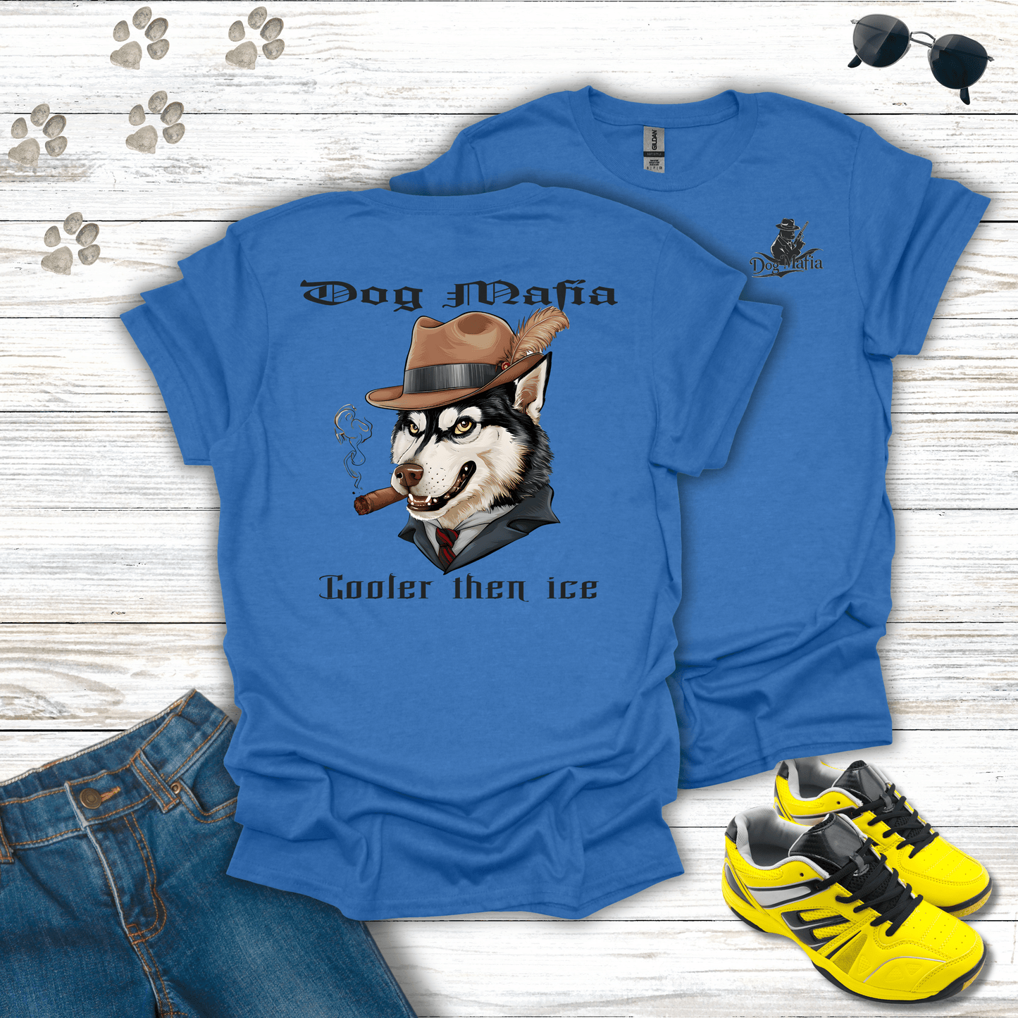 Siberian Husky Dog Mafia T-shirt in Heather Royal — stylish Siberian Husky Dog Mafia shirt