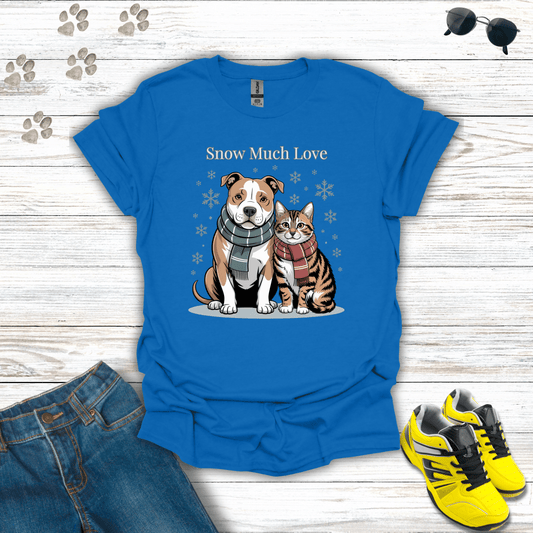 Snow Much Love Pitbull & Cat T-Shirt Royal / S unisex graphic t-shirt