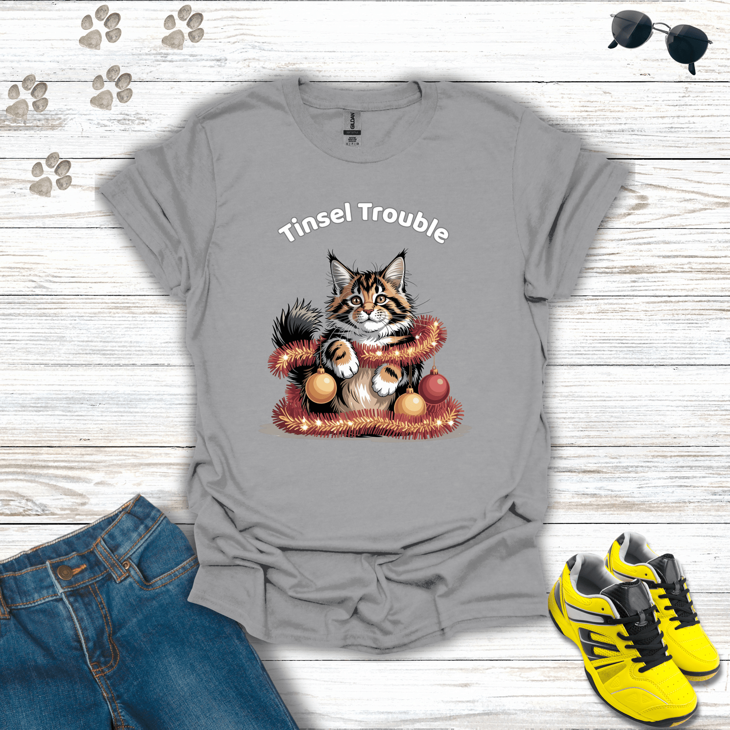 Tinsel Trouble Cat T-Shirt Sport Grey / S unisex graphic t-shirt