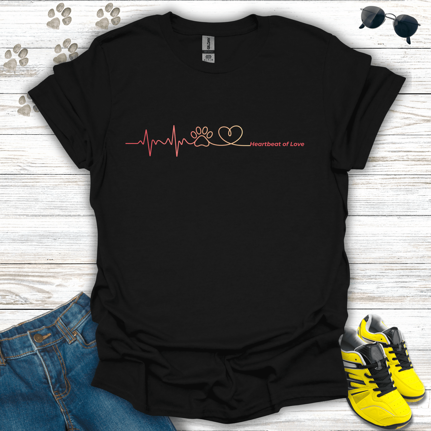 Puppy surrounded by blush hearts and Cupid arrow printed on dark chocolate shirt