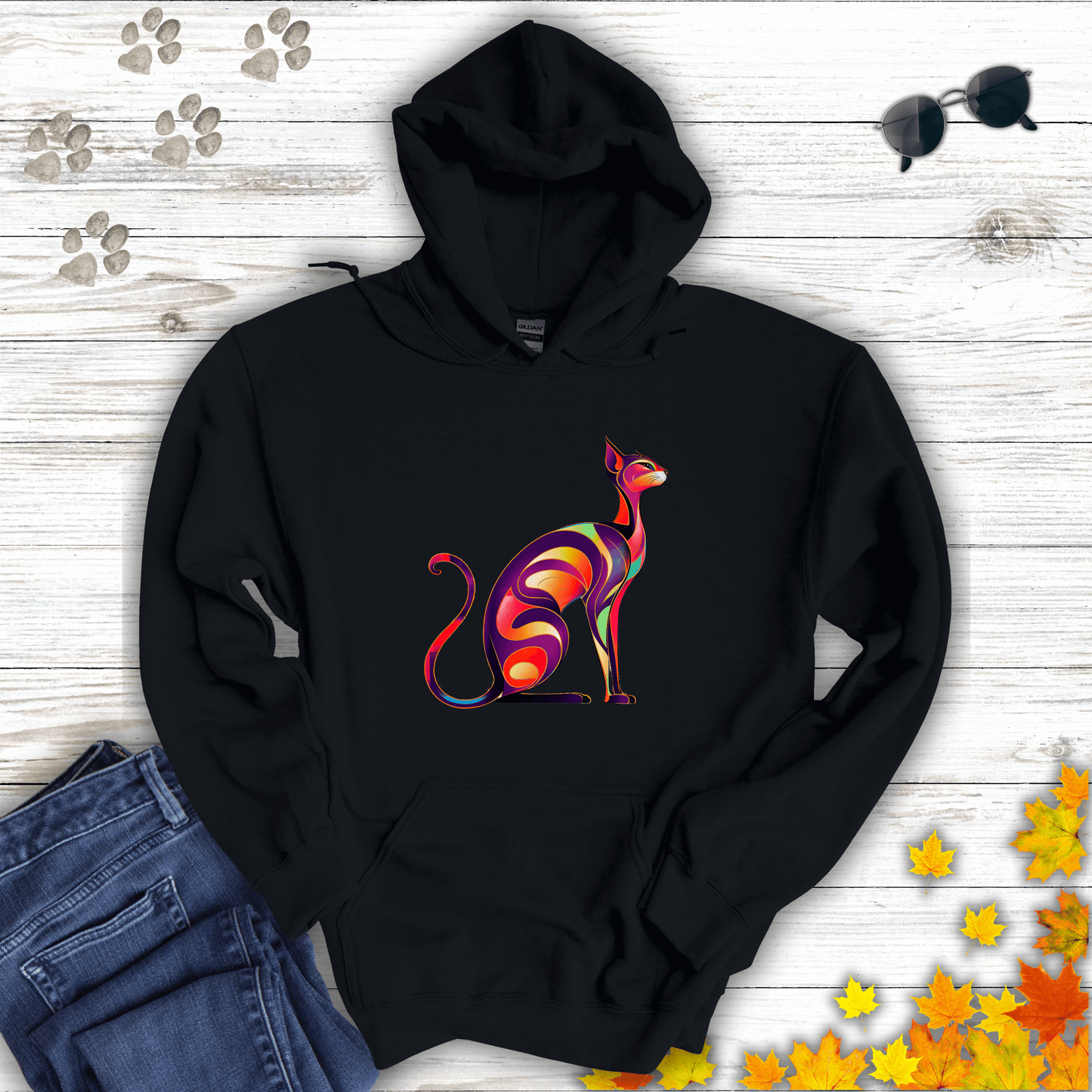Sunset Whiskers: The Radiant Cat Hoodie