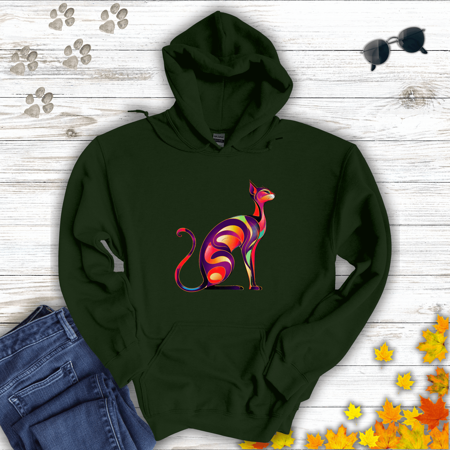 Sunset Whiskers: The Radiant Cat Hoodie
