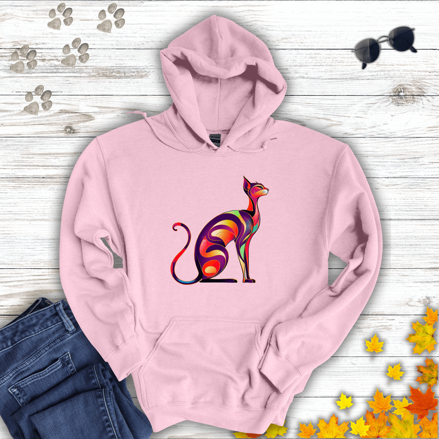 Sunset Whiskers: The Radiant Cat Hoodie