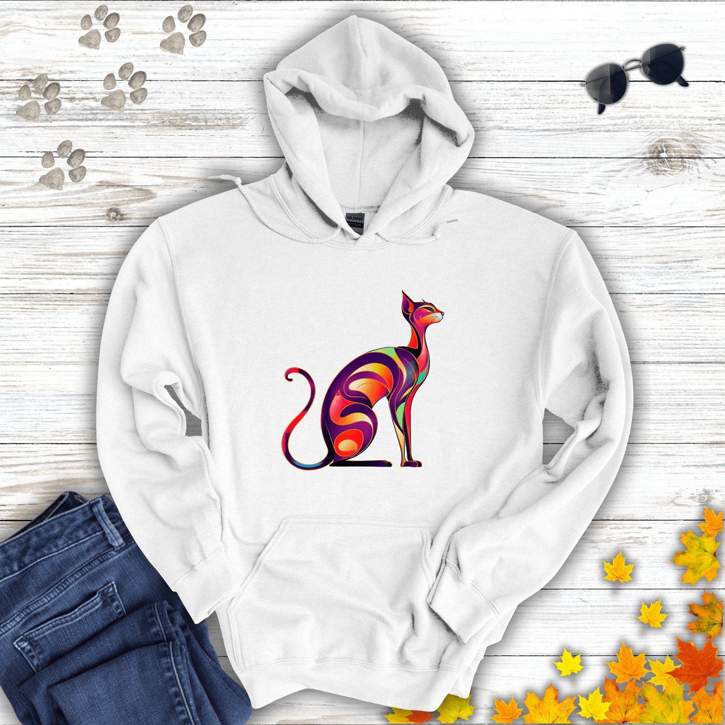 Sunset Whiskers: The Radiant Cat Hoodie