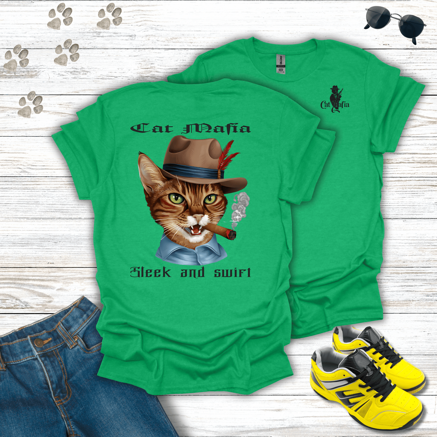 Abyssinian Cat Mafia T-Shirt Heather Irish Green / S unisex graphic t-shirt