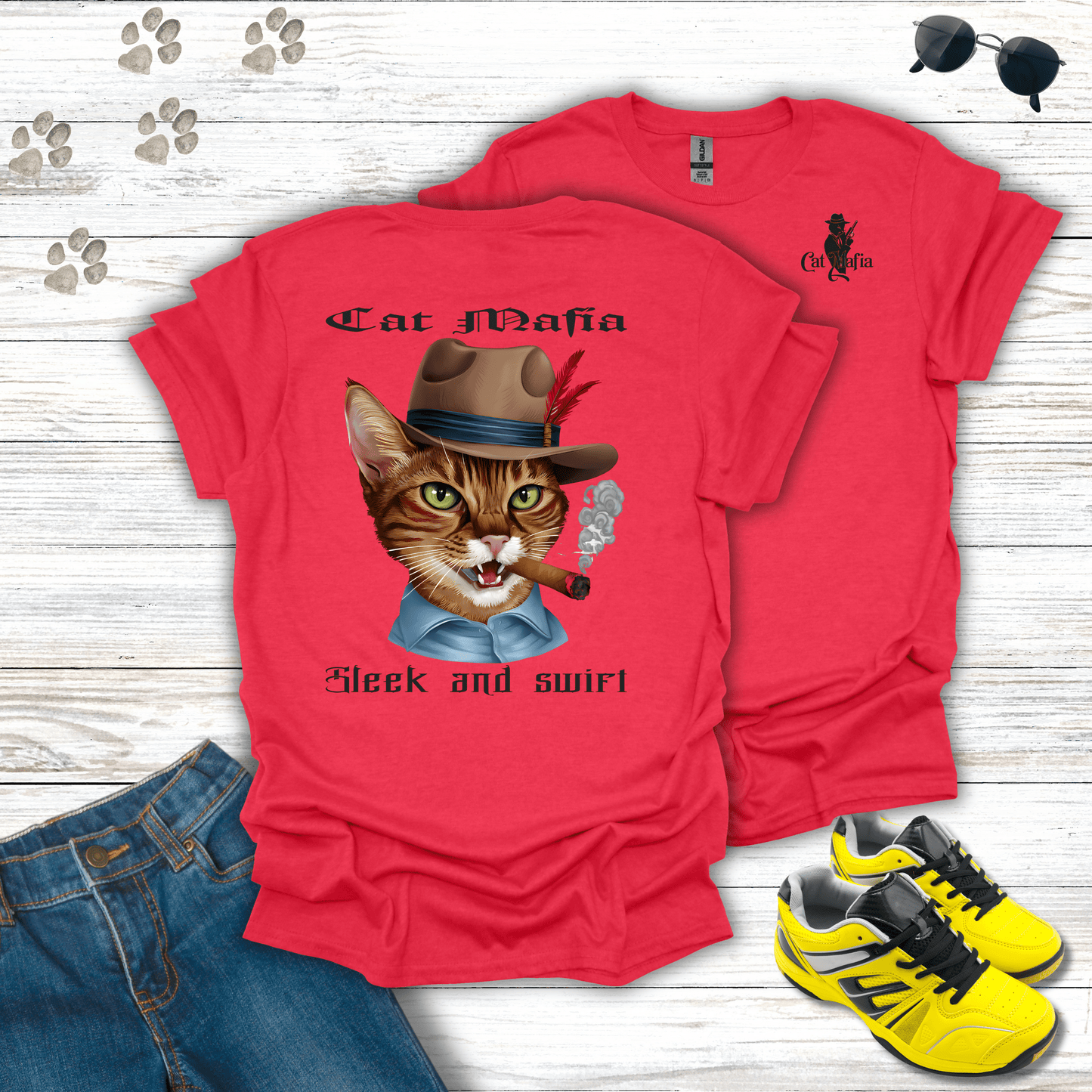 Abyssinian Cat Mafia T-Shirt Heather Red / S unisex graphic t-shirt