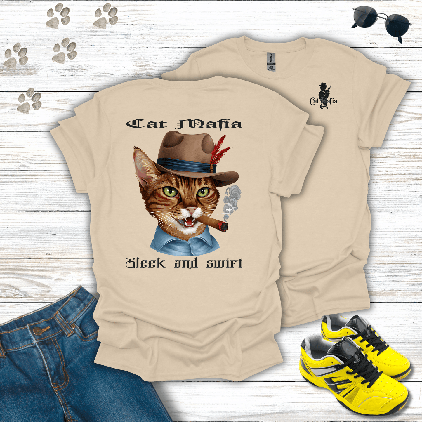 Abyssinian Cat Mafia T-Shirt Sand / S unisex graphic t-shirt
