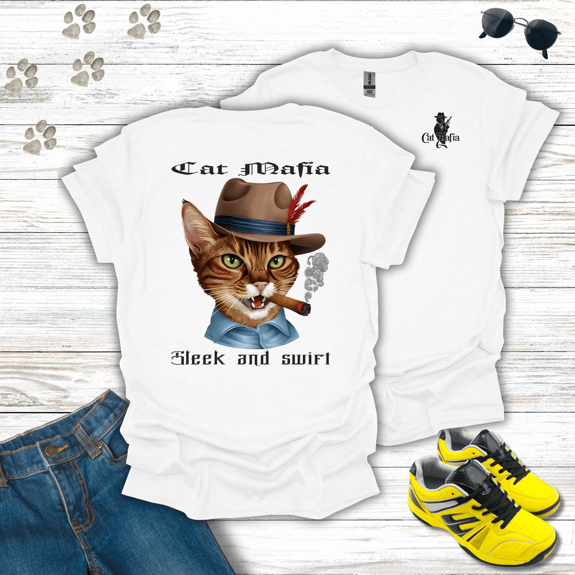 Abyssinian Cat Mafia T-Shirt White / S unisex graphic t-shirt