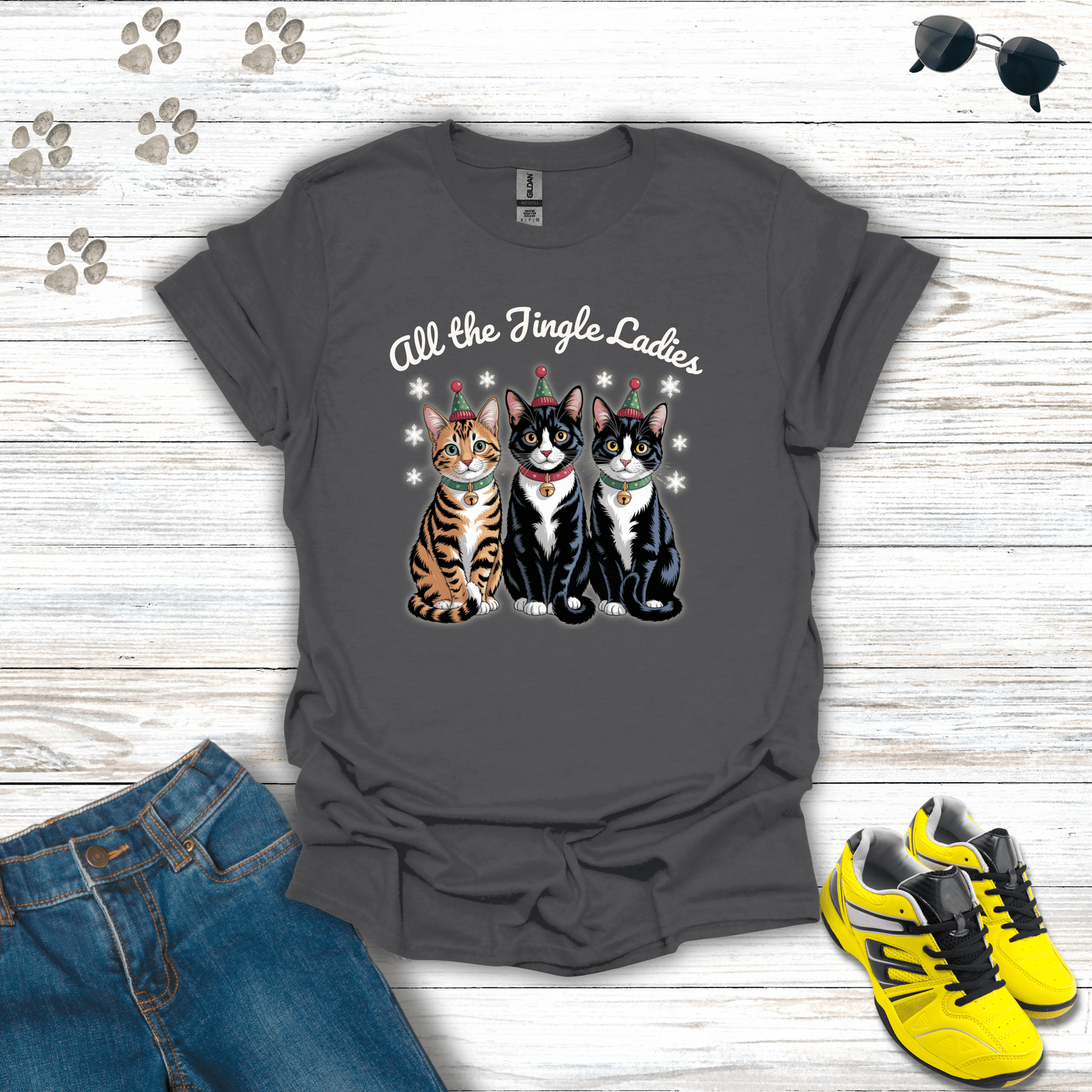 All the Jingle Ladies Cat T-Shirt Charcoal / S unisex graphic t-shirt
