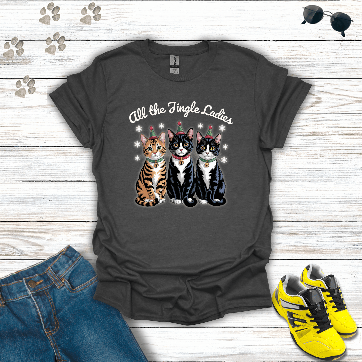 All the Jingle Ladies Cat T-Shirt Dark Heather / S unisex graphic t-shirt