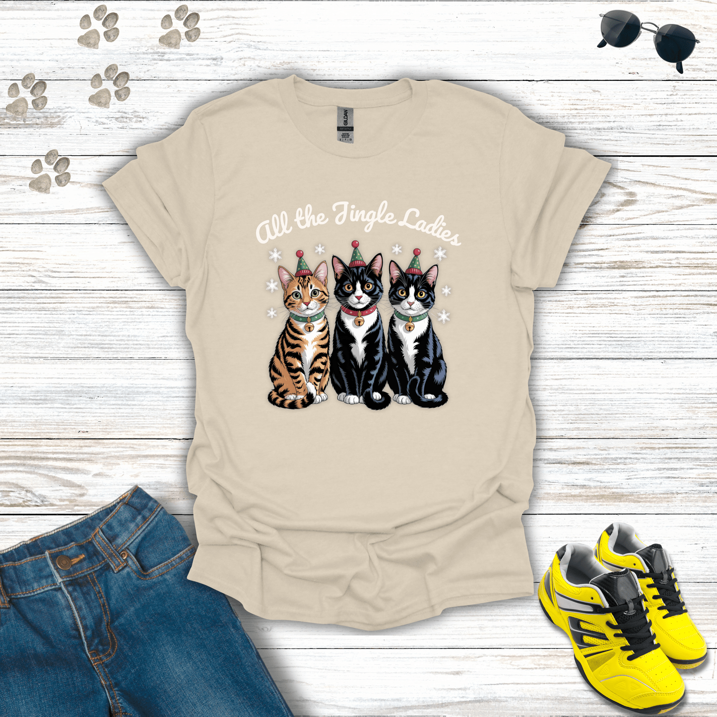 All the Jingle Ladies Cat T-Shirt Natural / S unisex graphic t-shirt