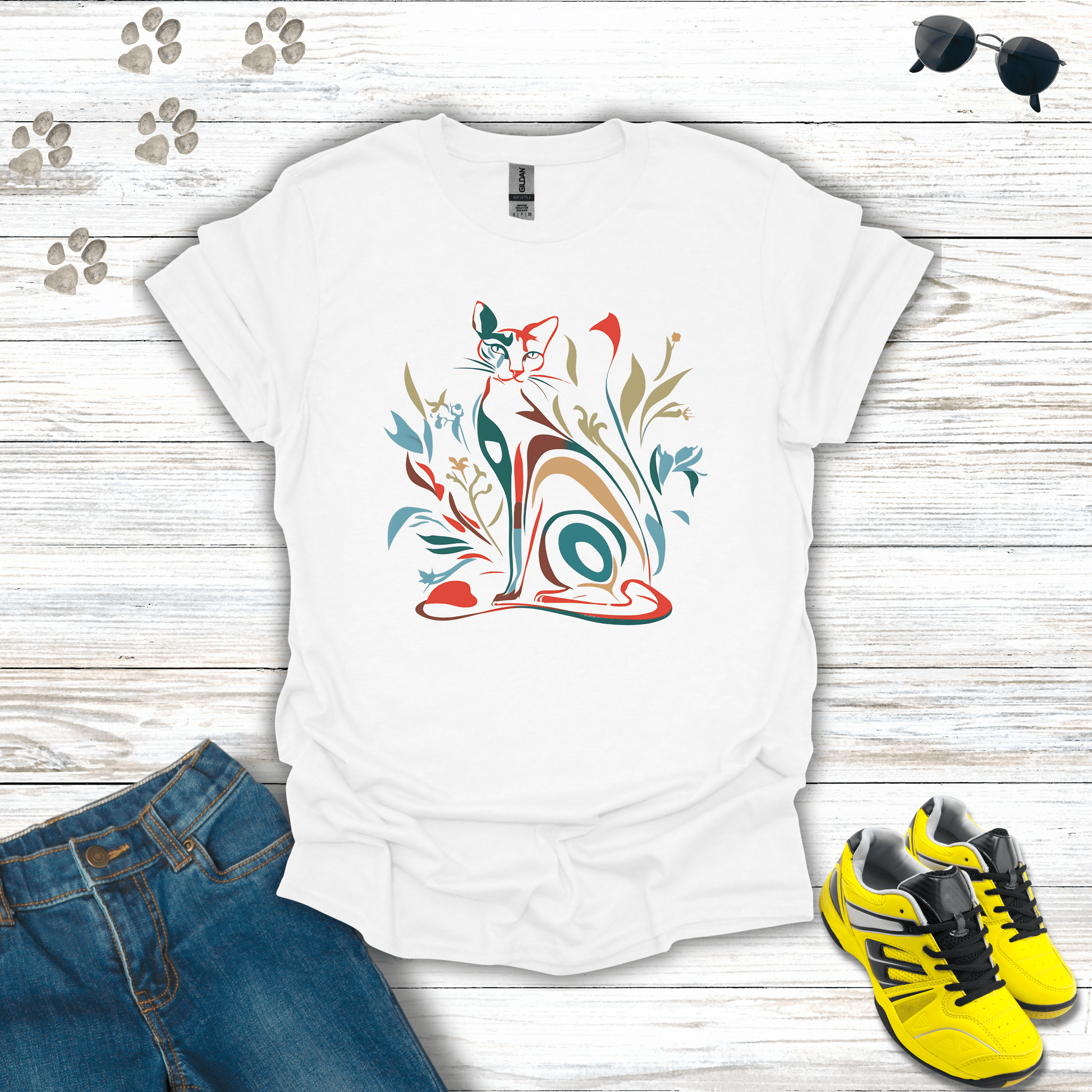 Aurora Aura: The Ethereal Cat T-Shirt White / S unisex graphic t-shirt