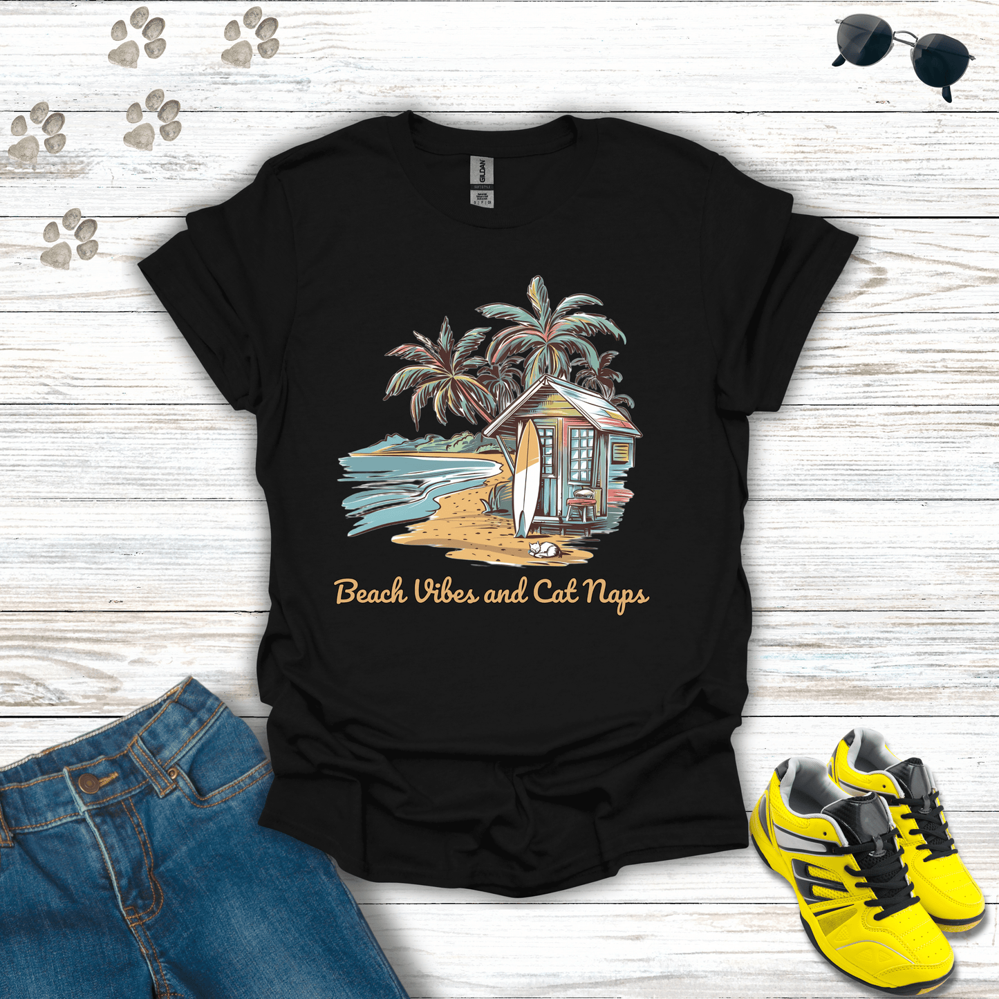 Beach Vibes and Cat Naps T-Shirt Black / S unisex graphic t-shirt