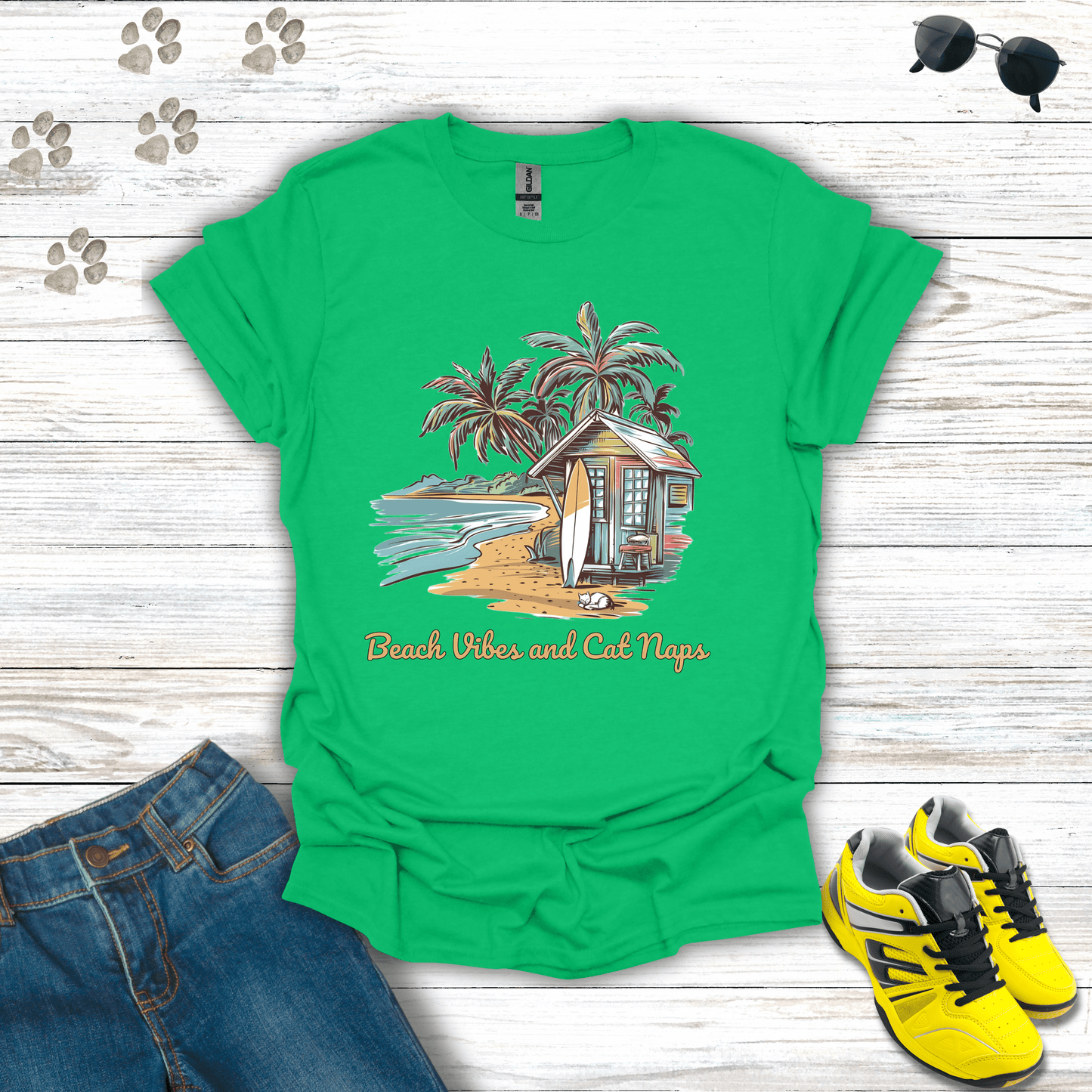 Beach Vibes and Cat Naps T-Shirt Irish Green / S unisex graphic t-shirt