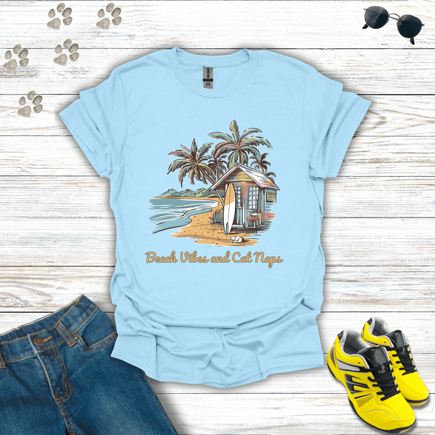 Beach Vibes and Cat Naps T-Shirt Light Blue / S unisex graphic t-shirt