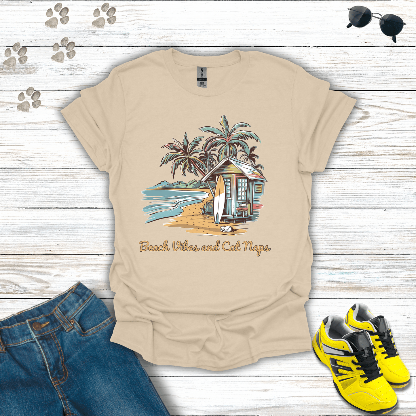 Beach Vibes and Cat Naps T-Shirt Sand / S unisex graphic t-shirt
