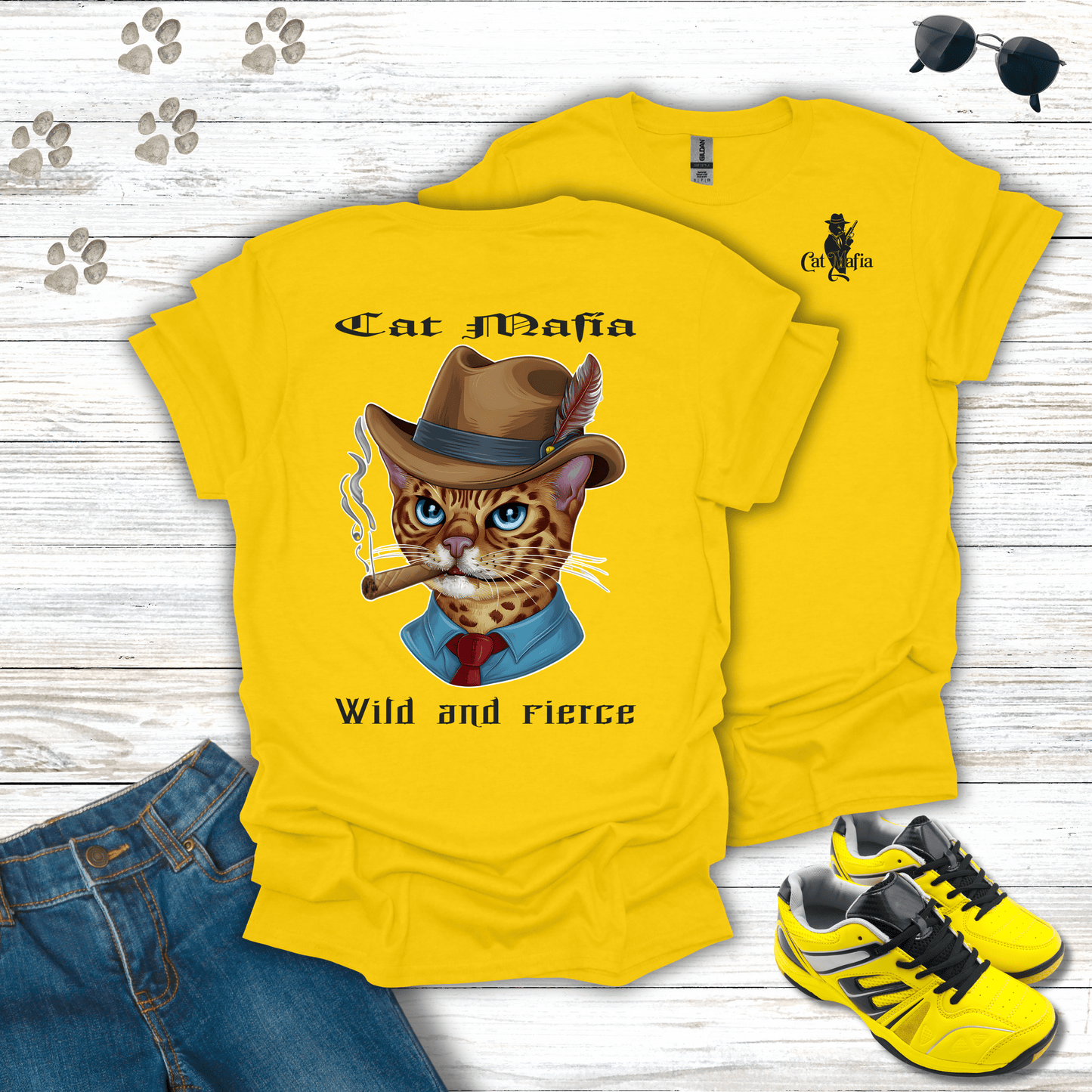 Birman Cat Mafia T-shirt in Daisy — humorous Birman mafia tee