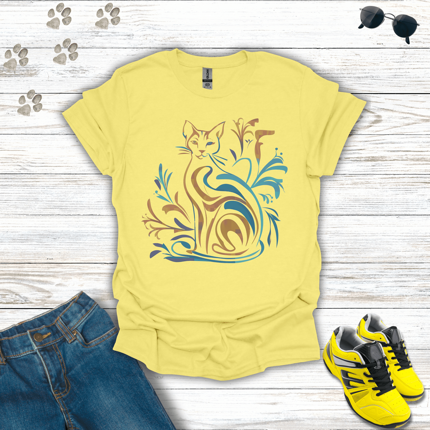 Botanical Beauty: The Enchanted Cat T-Shirts Cornsilk / S unisex graphic t-shirt