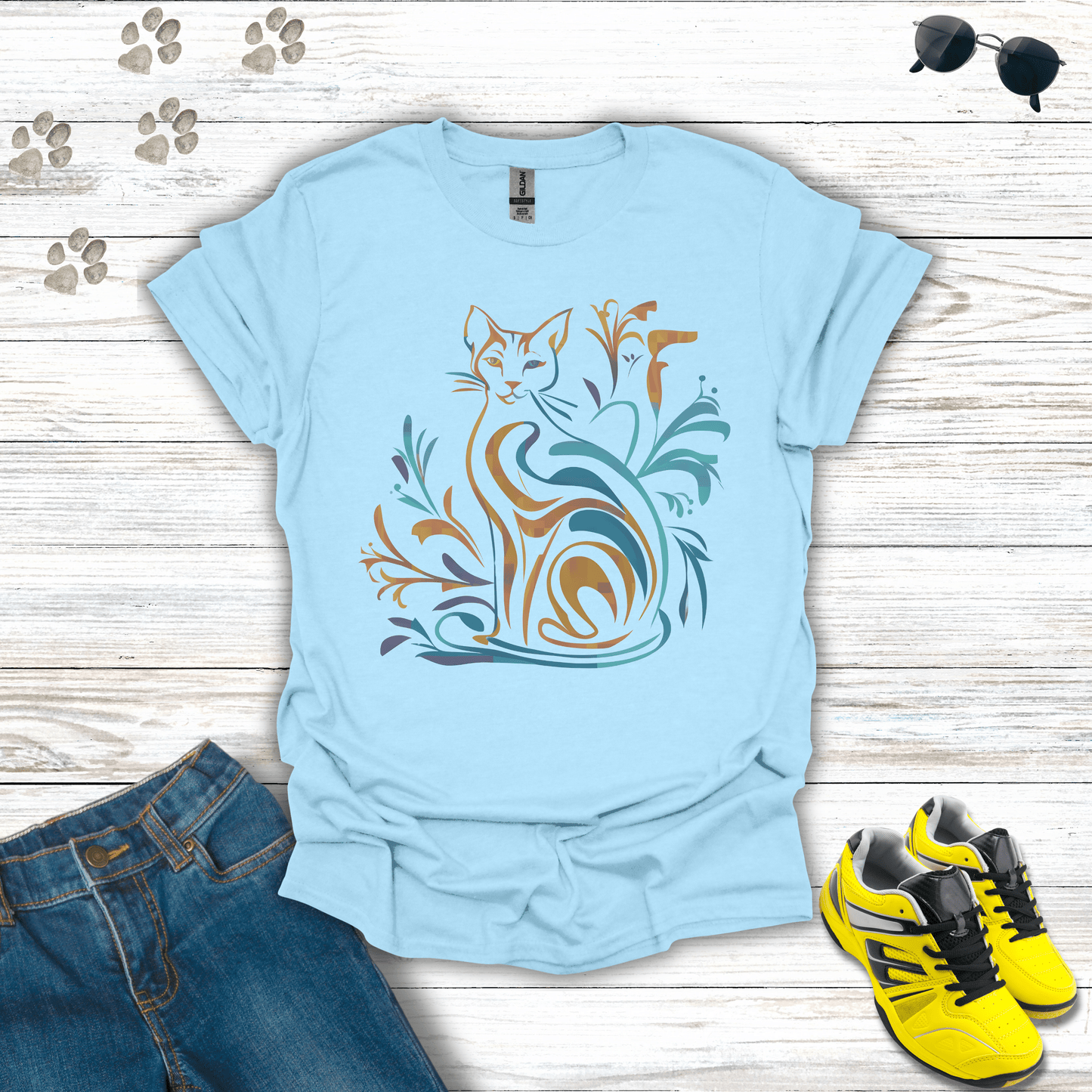 Botanical Beauty: The Enchanted Cat T-Shirts Light Blue / S unisex graphic t-shirt