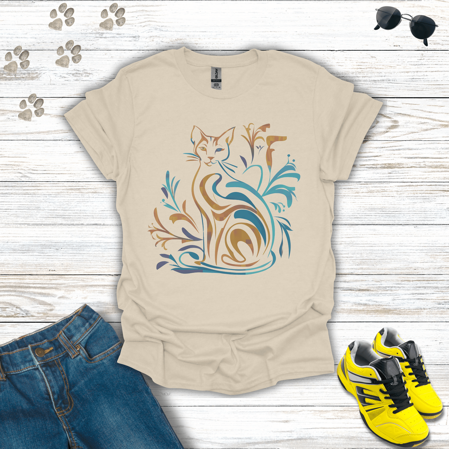 Botanical Beauty: The Enchanted Cat T-Shirts Natural / S unisex graphic t-shirt