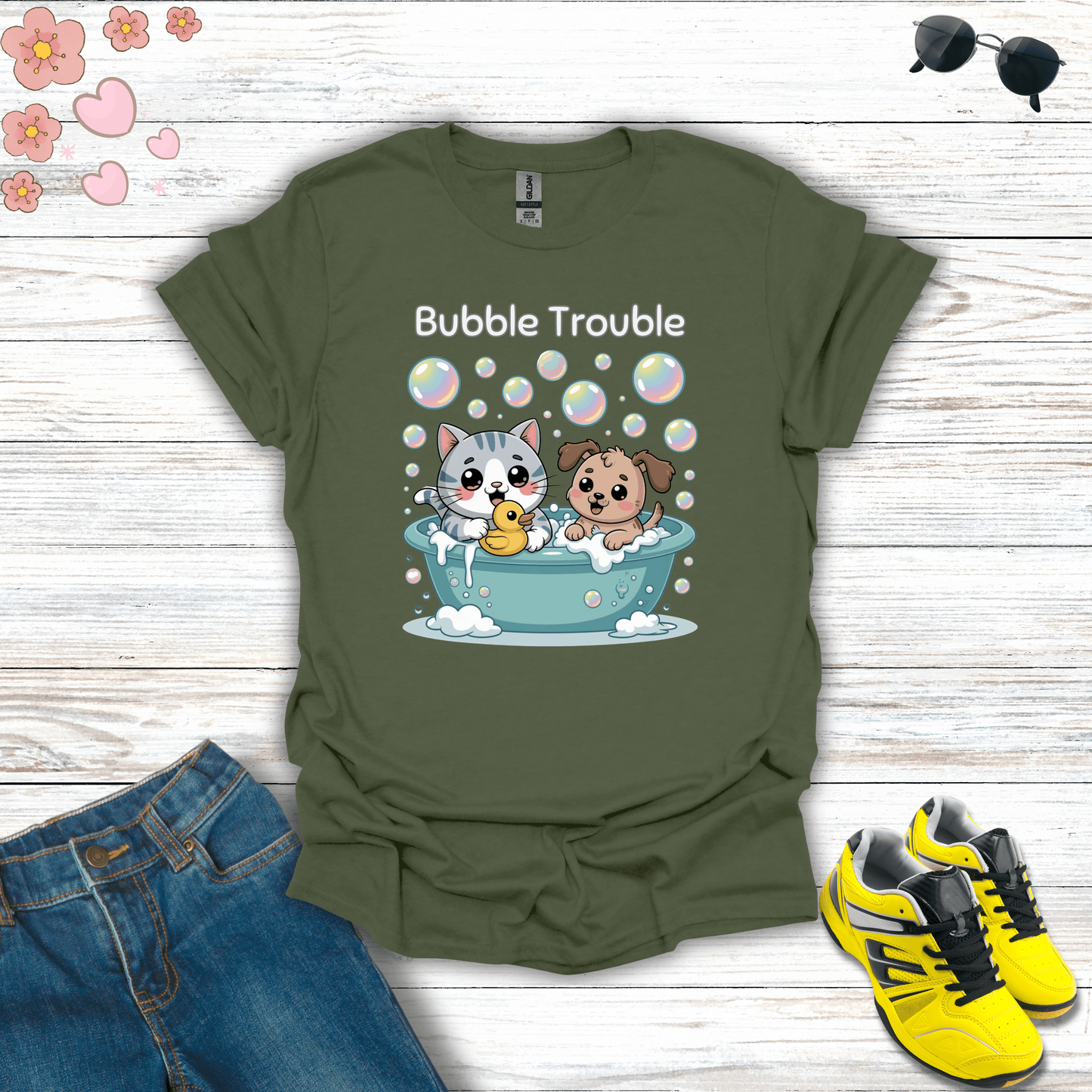 Bubble Trouble T-Shirt Military Green / S unisex graphic t-shirt
