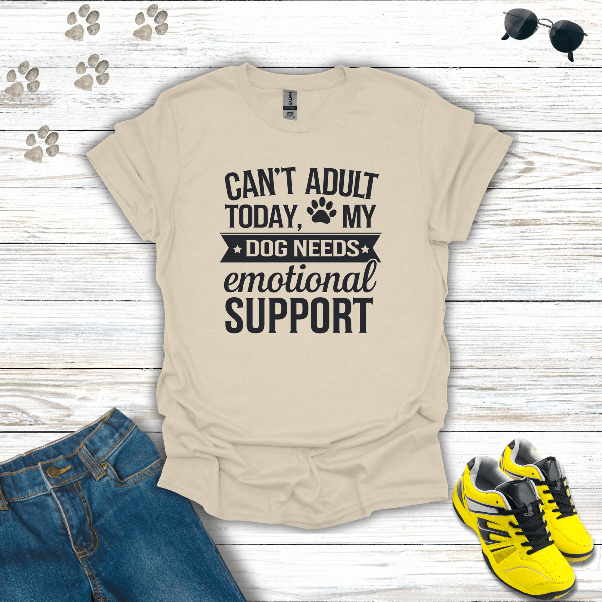 Can't Adult Dog Needs Emotional Support - T-Shirt Natural / S unisex graphic t-shirt