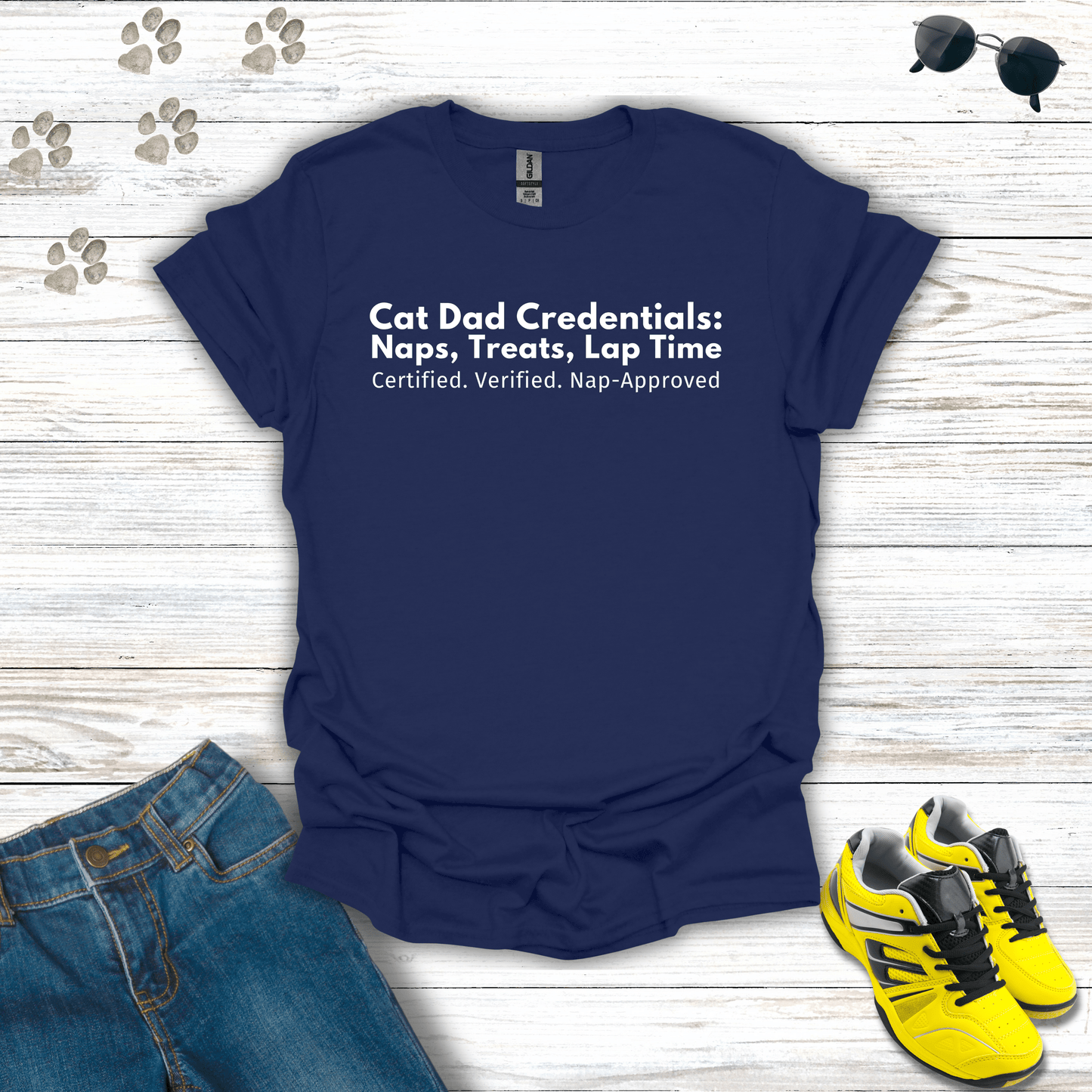 Cat Dad Credentials T-Shirt Navy / S unisex graphic t-shirt