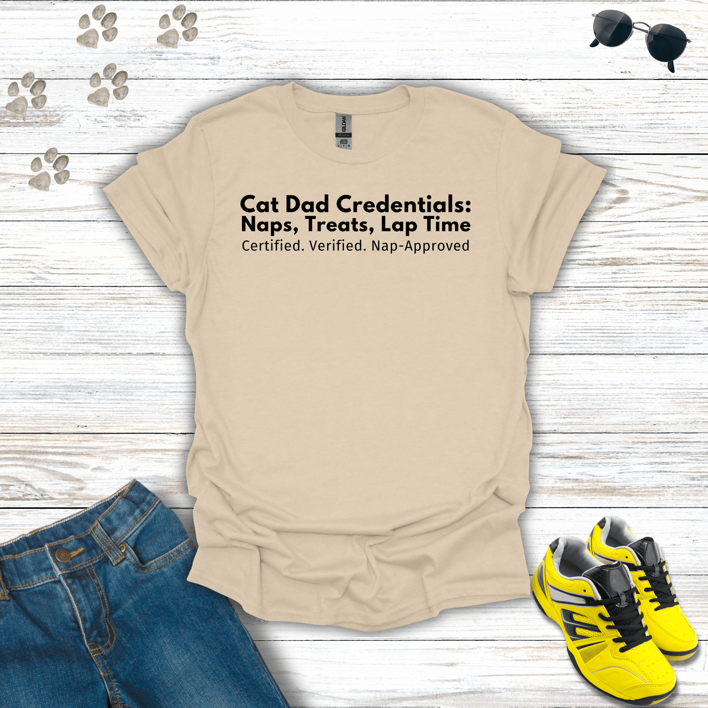 Cat Dad Credentials T-Shirt Sand / S unisex graphic t-shirt