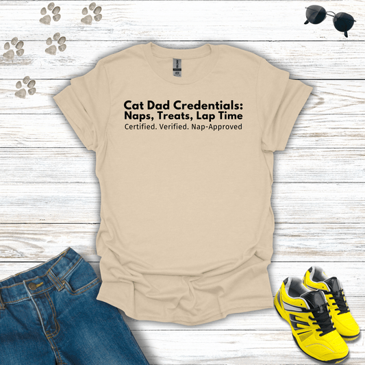 Cat Dad Credentials T-Shirt Sand / S unisex graphic t-shirt
