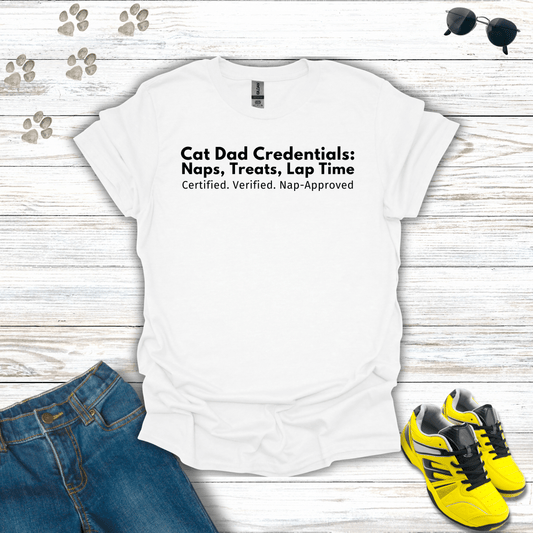 Cat Dad Credentials T-Shirt White / S unisex graphic t-shirt