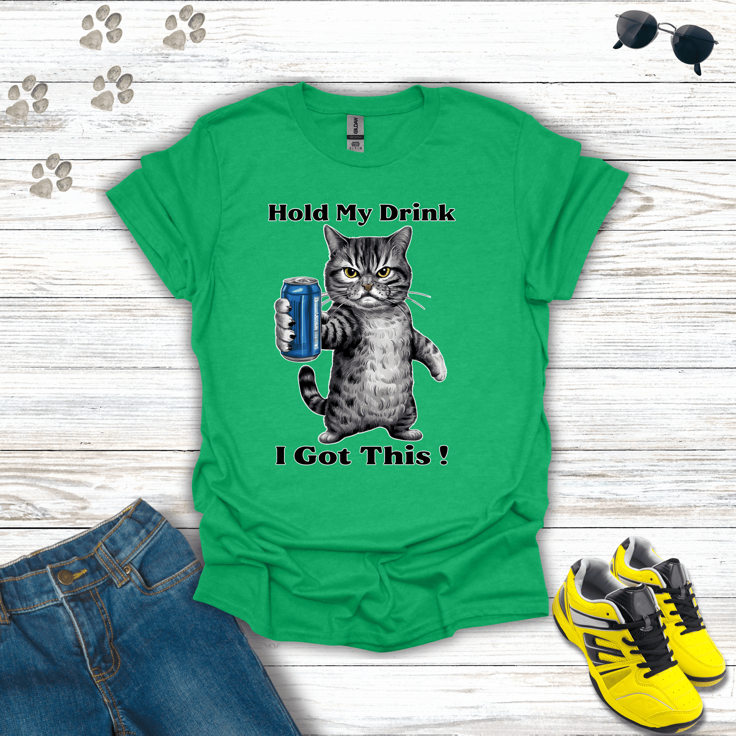 Cat - Hold My Drink I Got This T-Shirt Heather Irish Green / S unisex graphic t-shirt